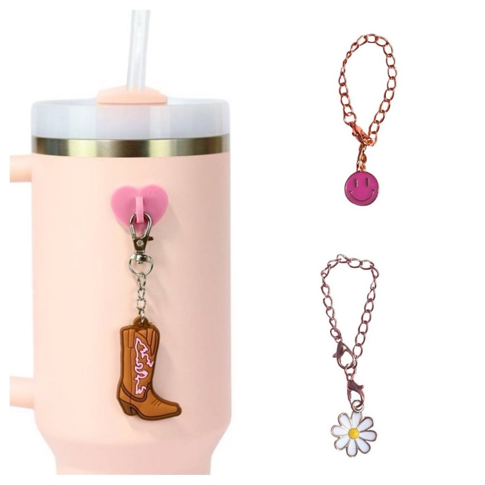 CharCharms CowGirl Boot Water Bottle Charm, Daisy Charm, Smiley Face Charm NWT